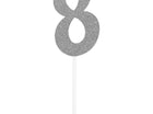 Silver Glitter Number '8' Cake Topper - SKU:335048 - UPC:039938545154 - Party Expo