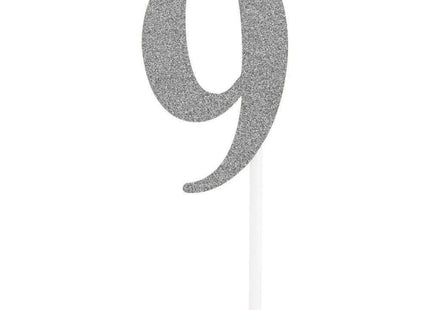 Silver Glitter Number '9' Cake Topper - SKU:335049 - UPC:039938545161 - Party Expo
