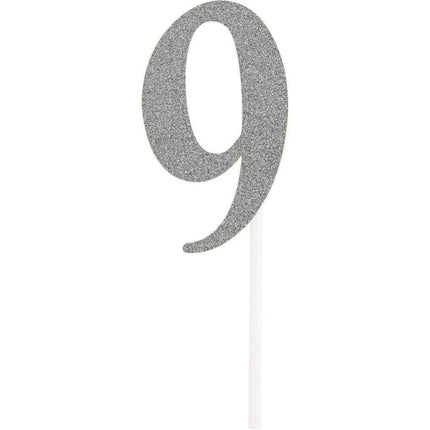 Silver Glitter Number '9' Cake Topper - Party Expo