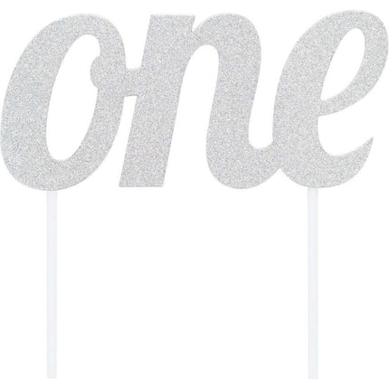 Silver Glitter 'One' Cake Topper - SKU:324534 - UPC:039938416294 - Party Expo
