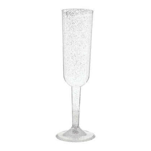 Silver Glitter Plastic Champagne Flute - SKU:63649 - UPC:011179636495 - Party Expo