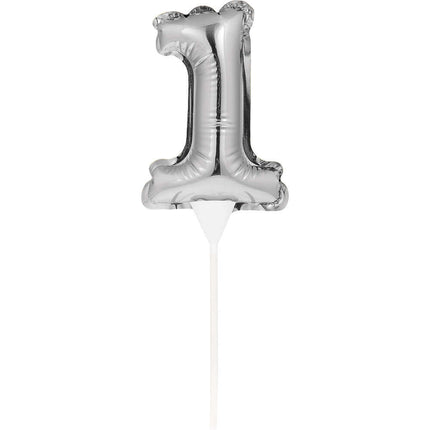 Silver Number '1' Self-Inflating Balloon Cake Topper - SKU:331856- - UPC:039938504397 - Party Expo