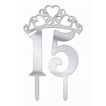 Silver Number '15' Cake Topper - SKU:77449 - UPC:721773774492 - Party Expo