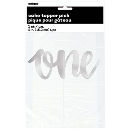 Silver Script 'One' Cake Topper - SKU:90900 - UPC:011179909001 - Party Expo