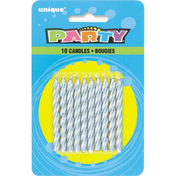 Silver Spiral Birthday Candles (10ct) - SKU:1944 - UPC:011179019441 - Party Expo