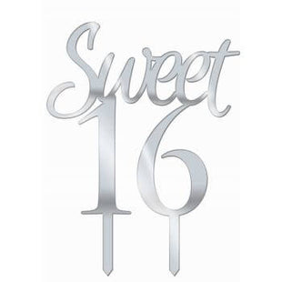 Silver 'Sweet 16' Cake Topper - SKU:F77447 - UPC:721773774478 - Party Expo
