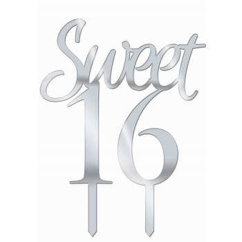 Silver 'Sweet 16' Cake Topper - SKU:F77447 - UPC:721773774478 - Party Expo