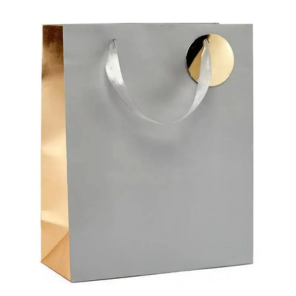 Silver Two-Tone Metallic Euro Totes (Medium Giftbag) - SKU: - UPC:244753762345 - Party Expo