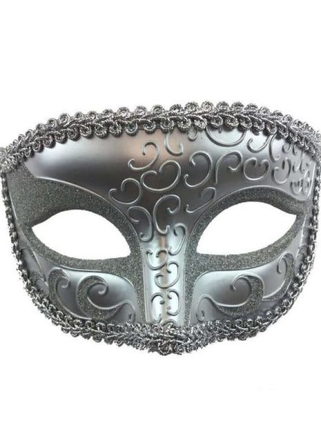 Silver Venetian Mask - SKU:M6107S - UPC:831687010125 - Party Expo