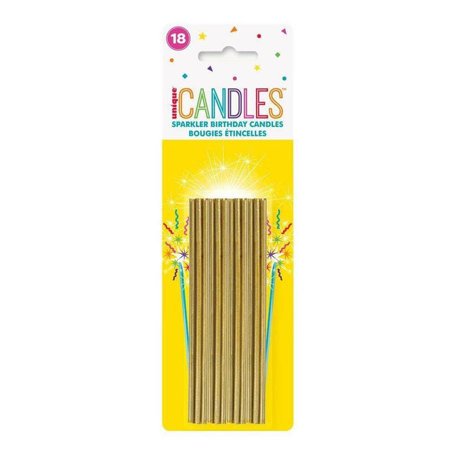 Sparkler Birthday Candles - Gold (18ct) - SKU:19993 - UPC:011179199938 - Party Expo