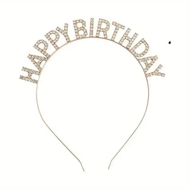 Sparkly Happy Birthday Headband - Gold - SKU: - UPC:247763208322 - Party Expo