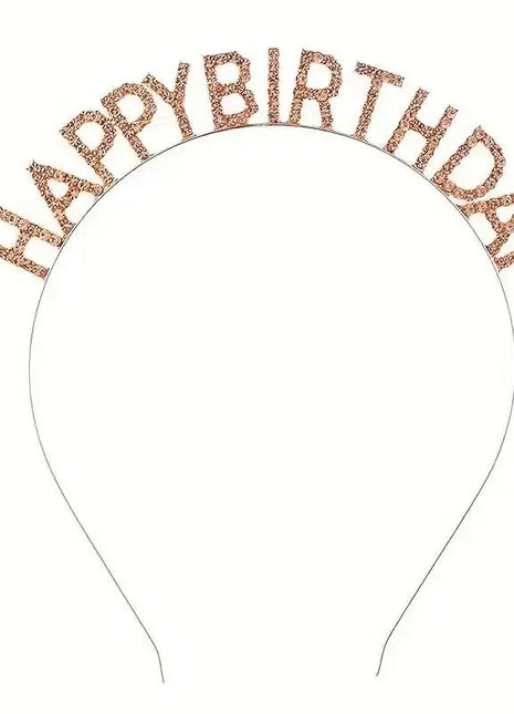 Sparkly Happy Birthday Headband - Rose Gold - SKU: - UPC:247762304445 - Party Expo