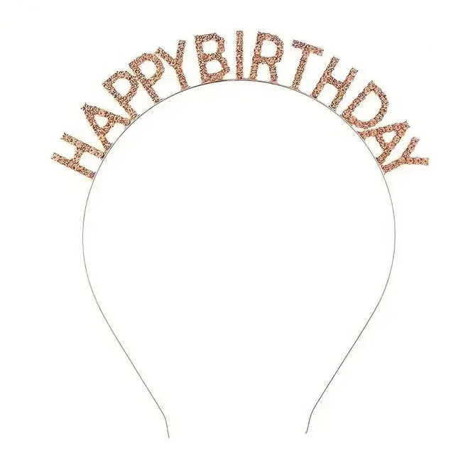 Sparkly Happy Birthday Headband - Rose Gold - SKU: - UPC:247762304445 - Party Expo