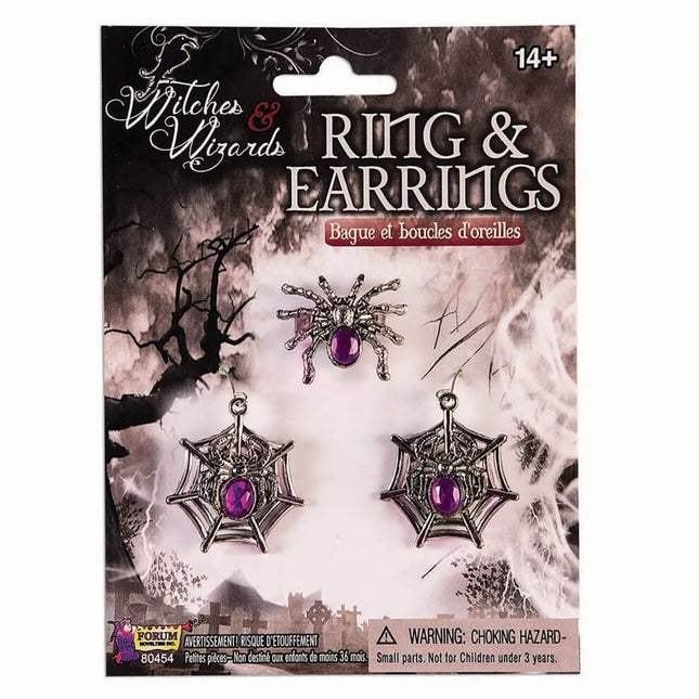Spider Web Ring + Earring Set - SKU:80454 - UPC:721773804540 - Party Expo