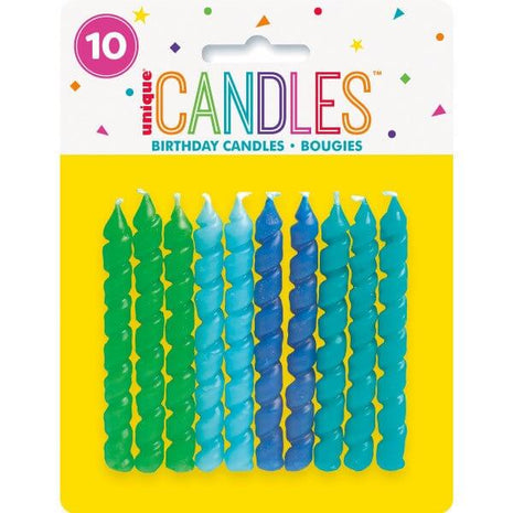 Spiral Birthday Candles - Blue & Green (10ct) - SKU:93411 - UPC:011179934119 - Party Expo