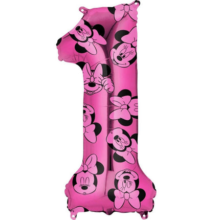 Anagram - 34" Minnie Mouse Forever Pink Number '1' Mylar Balloon - SKU:103361 - UPC:026635398800 - Party Expo