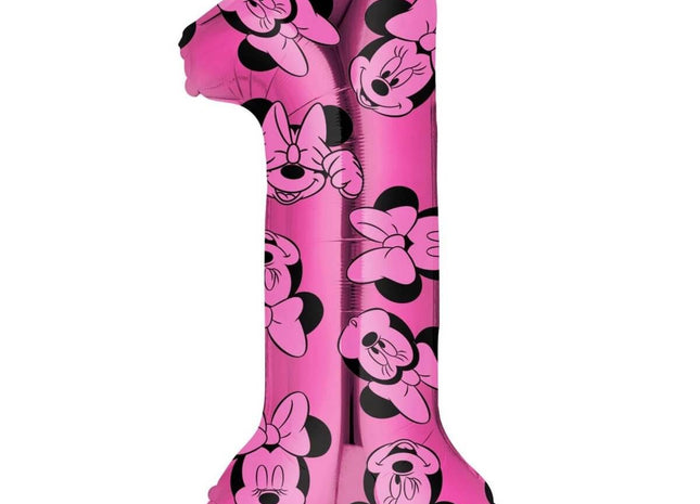 Anagram - 34" Minnie Mouse Forever Pink Number '1' Mylar Balloon - SKU:103361 - UPC:026635398800 - Party Expo