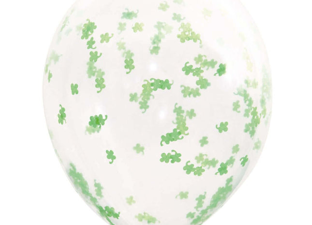 St. Patrick’s Day - 16" Clear Shamrock Confetti Latex Balloons - SKU:57082 - UPC:011179570829 - Party Expo
