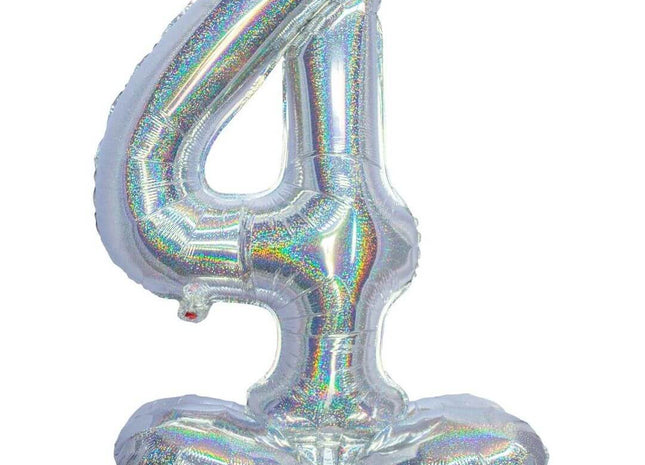 Standing Number 4 - 26" Holographic Silver - SKU:85892 - UPC:8712364858921 - Party Expo
