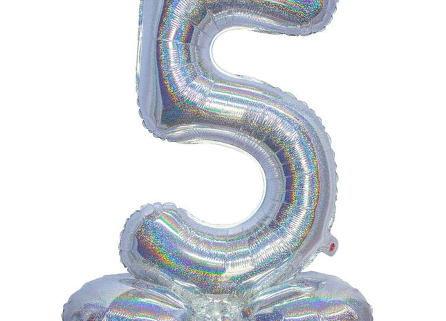 Standing Number 5 - 26" Holographic Silver - SKU:85893 - UPC:8712364858938 - Party Expo
