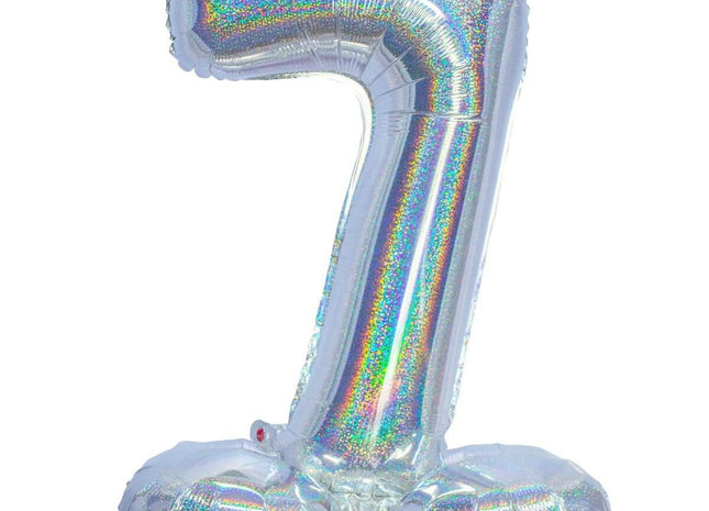 Standing Number 7- 26" Holographic Silver - SKU:85895 - UPC:8712364858952 - Party Expo