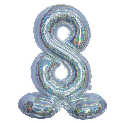Standing Number 8 - 26" Holographic Silver - SKU:85896 - UPC:8712364858969 - Party Expo