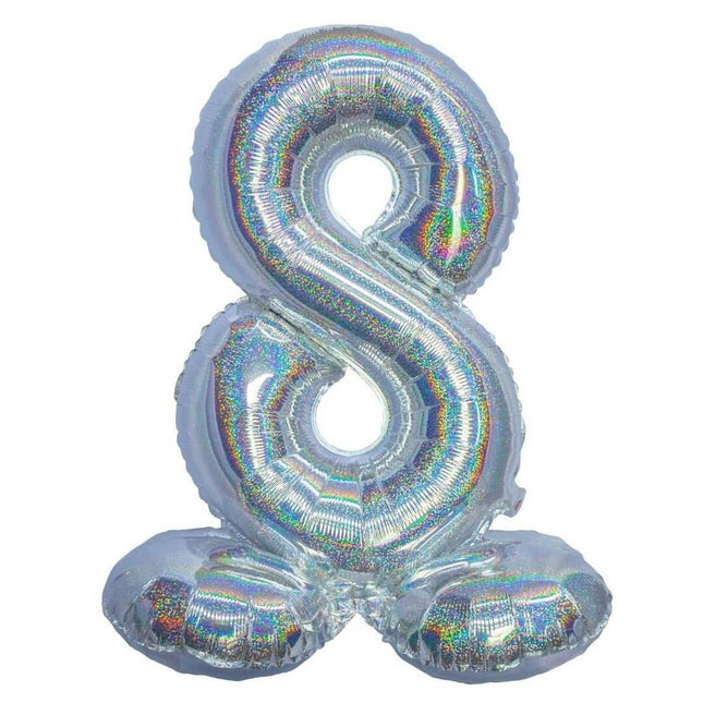 Standing Number 8 - 26" Holographic Silver - SKU:85896 - UPC:8712364858969 - Party Expo