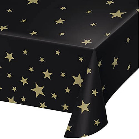 Stars Black Plastic Table Cover (All Over Print) - SKU:354569 - UPC:039938845438 - Party Expo