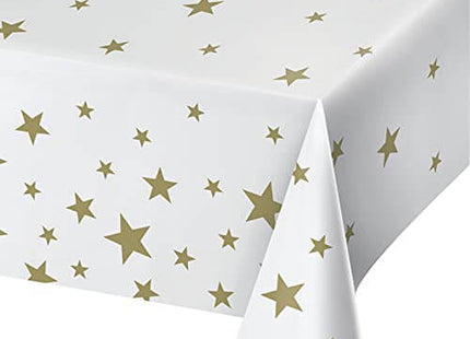 Stars (White and Gold) Plastic Table Cover (All Over Print) - SKU:35-4568 - UPC:039938845421 - Party Expo