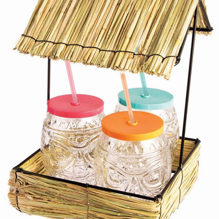 Straw Hut with 4 Glasses - Party Expo