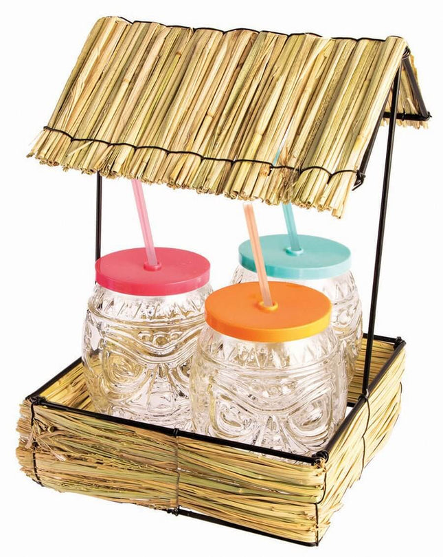 Straw Hut with 4 Glasses - SKU:F81670* - UPC:721773816703 - Party Expo