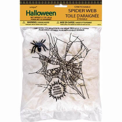 Stretchable Spider Web and Spider Halloween Decoration - SKU:8735 - UPC:011179087358 - Party Expo