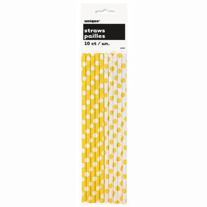 Sun Yellow Dots Paper Straws (10ct) - SKU:62083 - UPC:011179620838 - Party Expo