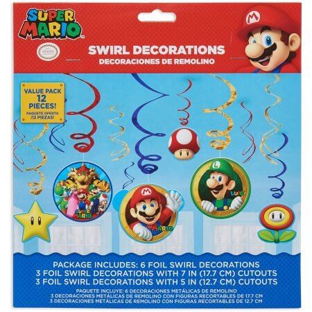 Super Mario - Swirl Paper Decorations (12ct) - SKU:671554 - UPC:013051599980 - Party Expo