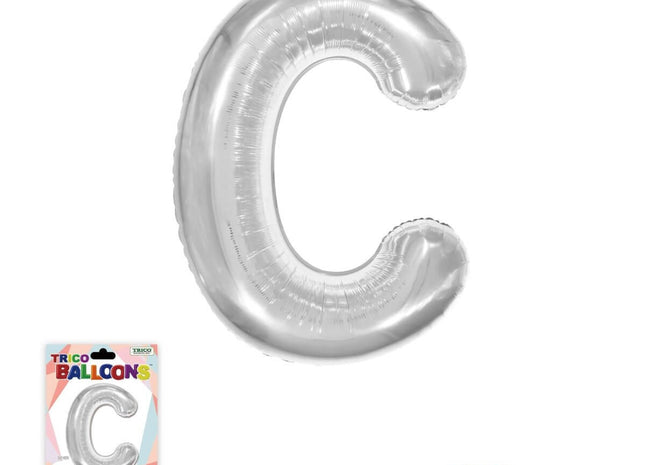 Super Shape Letter C Silver Mylar Balloon - SKU:BP2312C - UPC:810057953309 - Party Expo