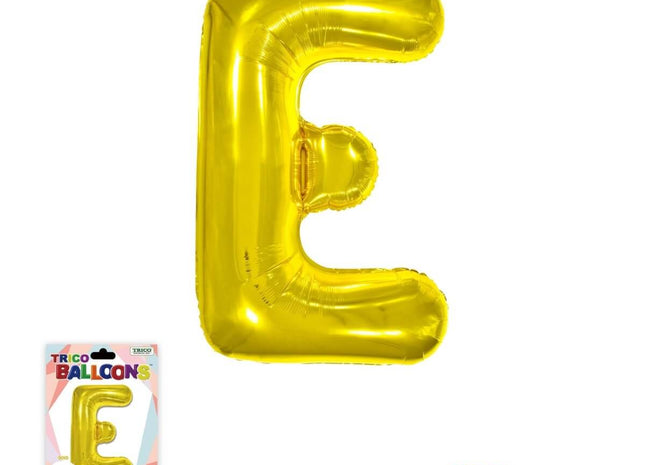 Super Shape Letter E Gold Mylar Balloon - SKU:BP2311E - UPC:810057953057 - Party Expo