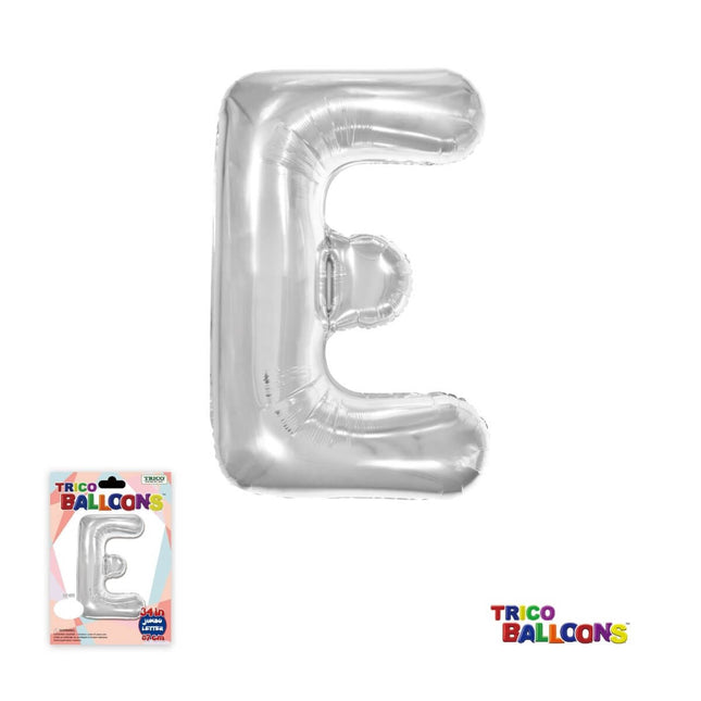 Super Shape Letter E Silver Mylar Balloon - SKU:BP2312E - UPC:810057953323 - Party Expo