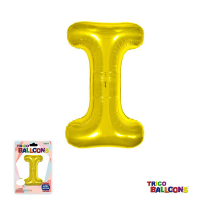 Super Shape Letter I Gold Mylar Balloon - SKU:BP2311I - UPC:810057953095 - Party Expo