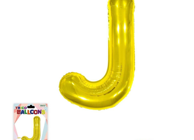 Super Shape Letter J Gold Mylar Balloon - SKU:BP2311J - UPC:810057953101 - Party Expo