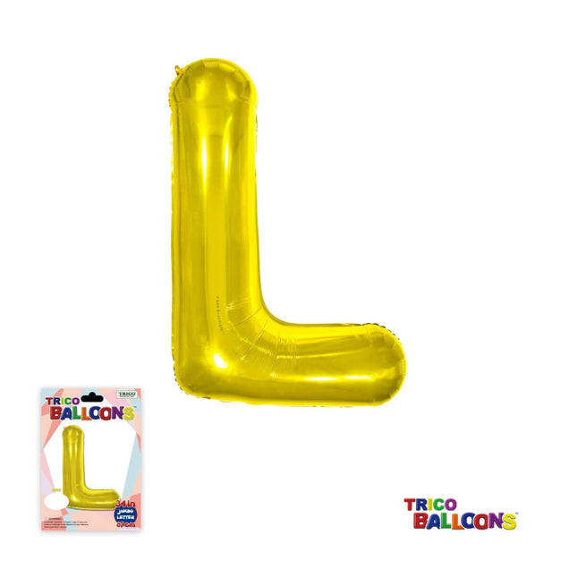 Super Shape Letter L Gold Mylar Balloon - SKU:BP2311L - UPC:810057953125 - Party Expo