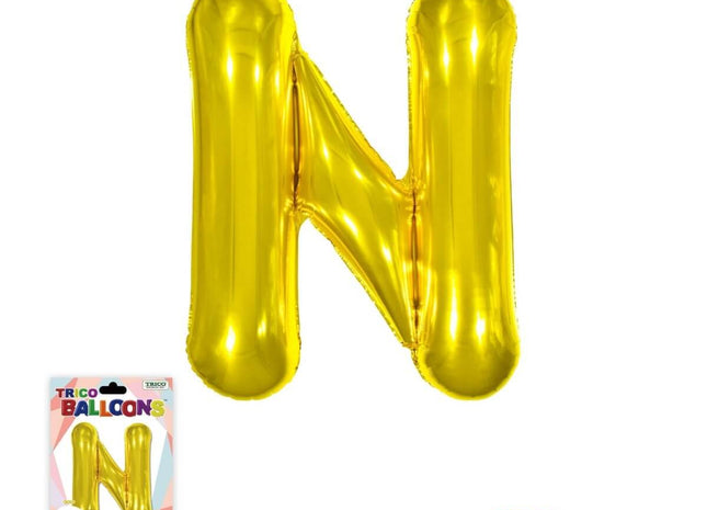 Super Shape Letter N Gold Mylar Balloon - SKU:BP2311-N - UPC:810057953149 - Party Expo