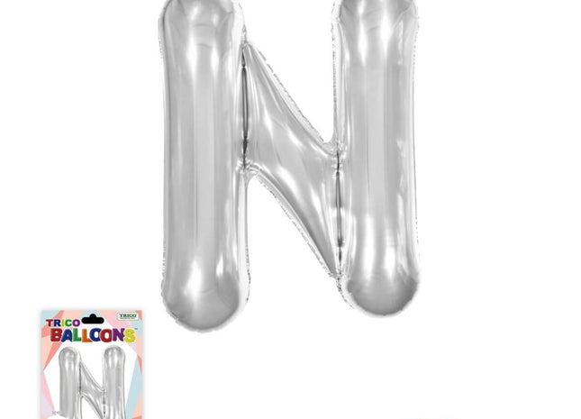 Super Shape Letter N Silver Mylar Balloon - SKU:BP2312N - UPC:810057953415 - Party Expo
