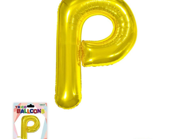 Super Shape Letter P Gold Mylar Balloon - SKU:BP2311P - UPC:810057953163 - Party Expo