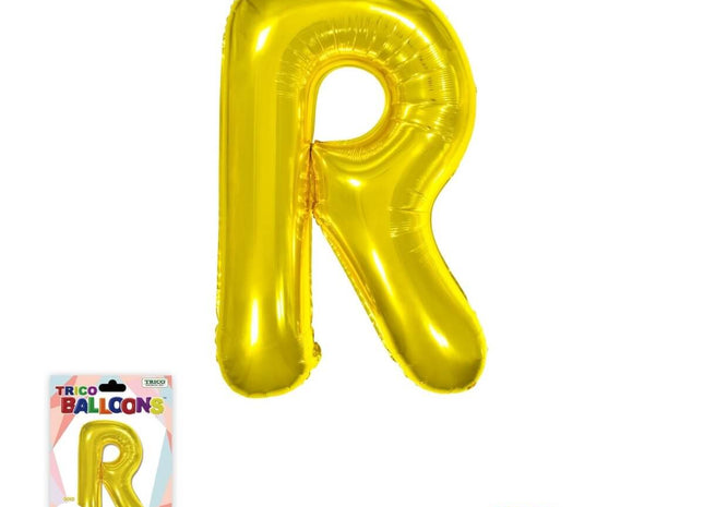 Super Shape Letter R Gold Mylar Balloon - SKU:BP2311R - UPC:810057953187 - Party Expo