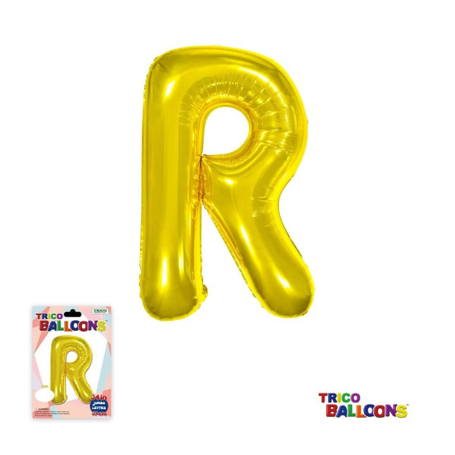Super Shape Letter R Gold Mylar Balloon - SKU:BP2311R - UPC:810057953187 - Party Expo