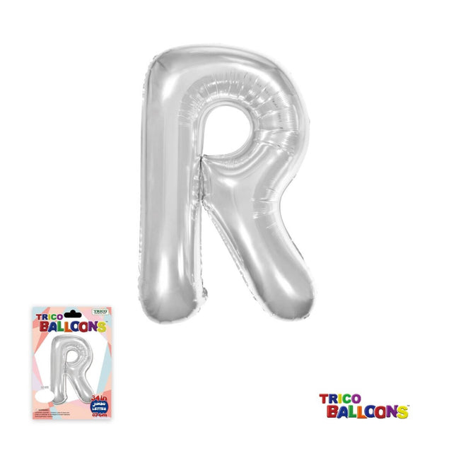 Super Shape Letter R Silver Mylar Balloon - SKU:BP2312R - UPC:810057953453 - Party Expo