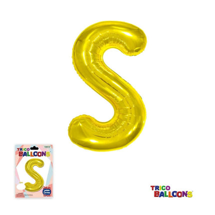 Super Shape Letter S Gold Mylar Balloon - SKU:BP2311S - UPC:810057953194 - Party Expo