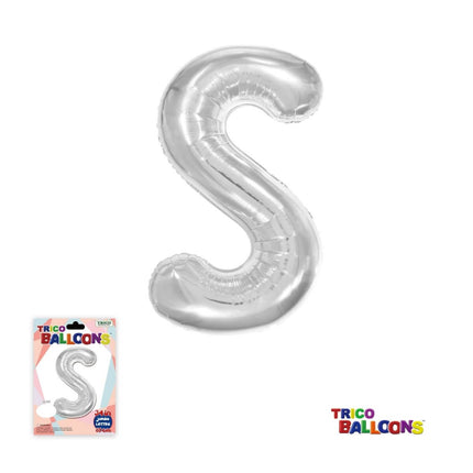 Super Shape Letter S Silver Mylar Balloon - SKU:BP2312S - UPC:810057953460 - Party Expo
