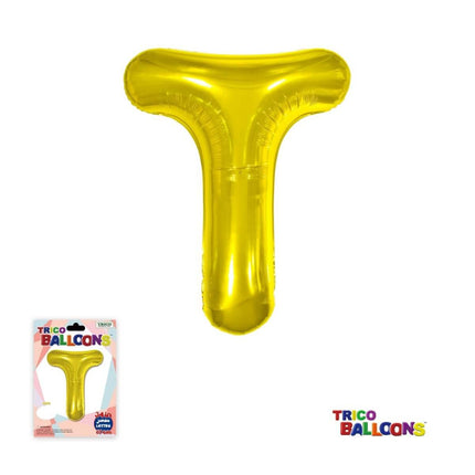 Super Shape Letter T Gold Mylar Balloon - SKU:BP2311T - UPC:810057953200 - Party Expo