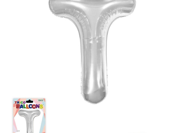 Super Shape Letter T Silver Mylar Balloon - SKU:BP2312T - UPC:810057953477 - Party Expo